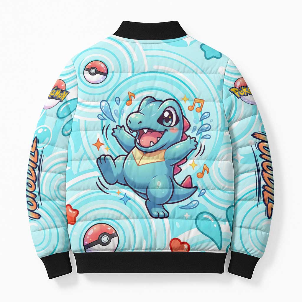 Totodile Bomber Puffer Jacket Vibrant Kawaii Splash Pop Art