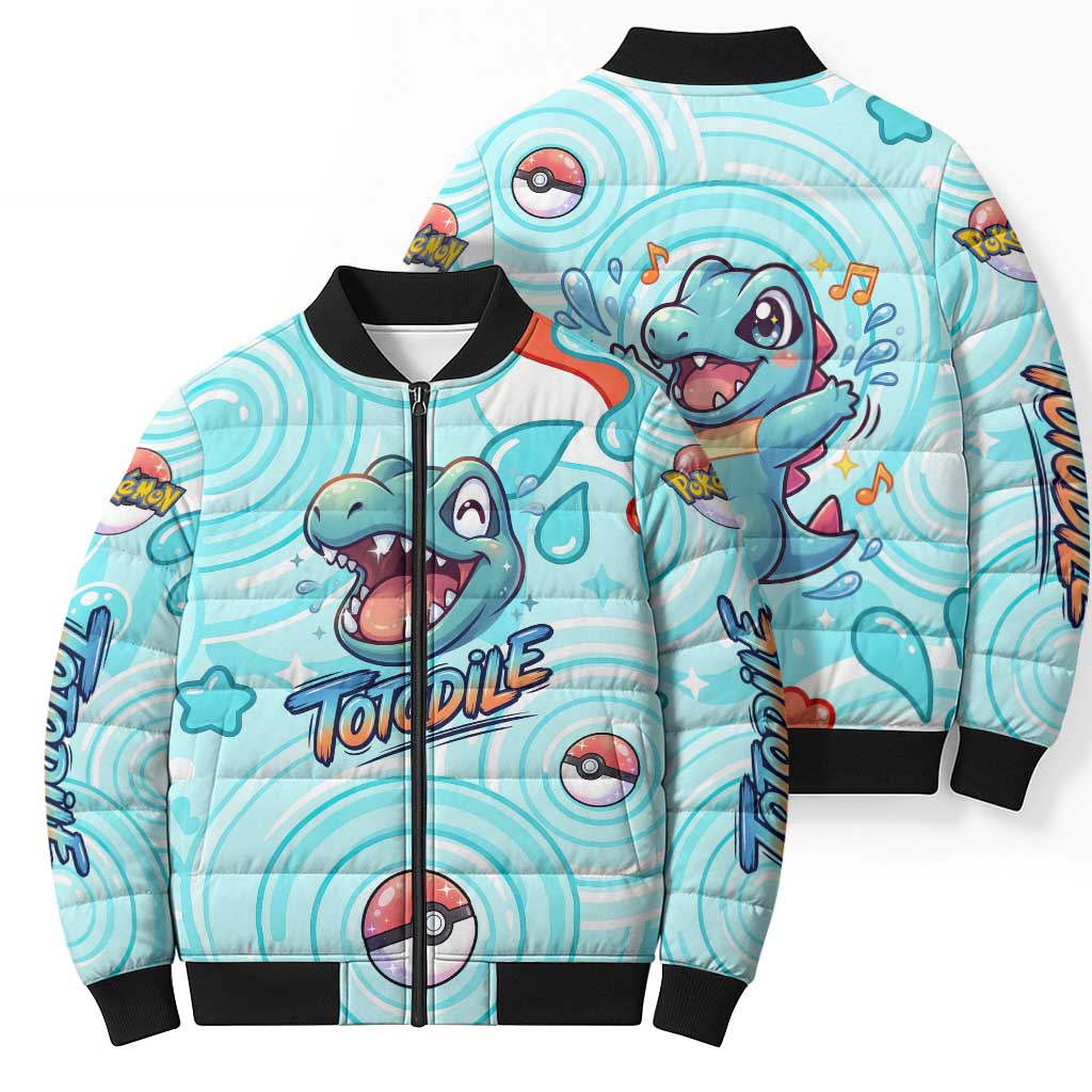 Totodile Bomber Puffer Jacket Vibrant Kawaii Splash Pop Art