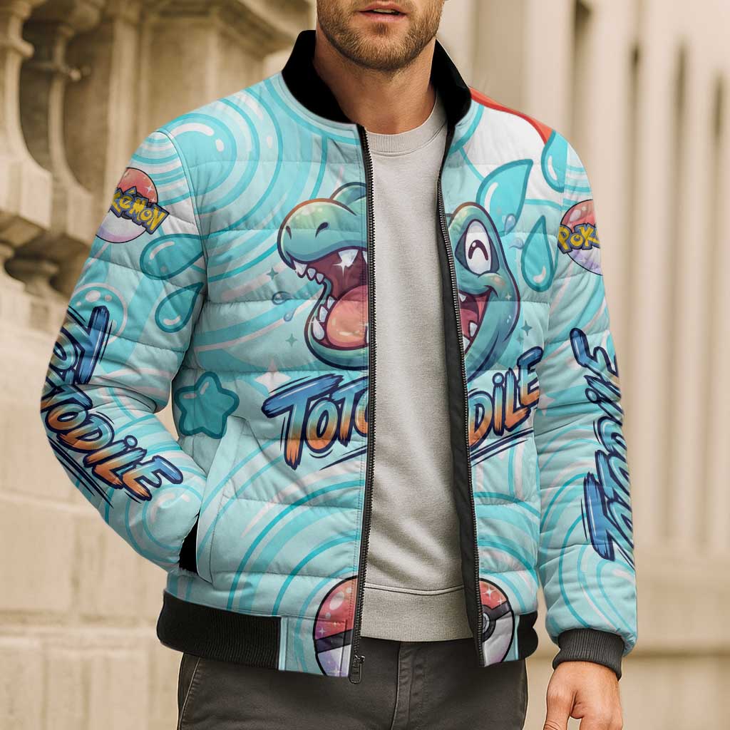 Totodile Bomber Puffer Jacket Vibrant Kawaii Splash Pop Art