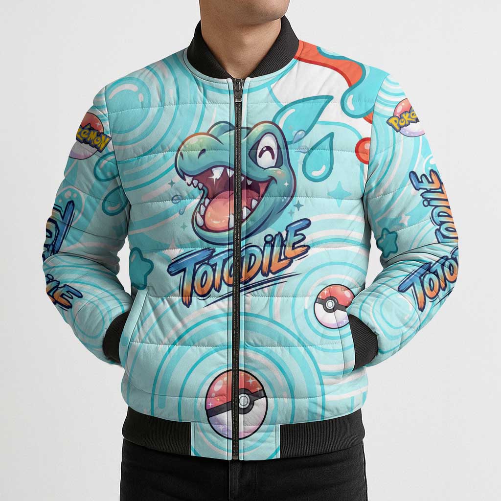 Totodile Bomber Puffer Jacket Vibrant Kawaii Splash Pop Art