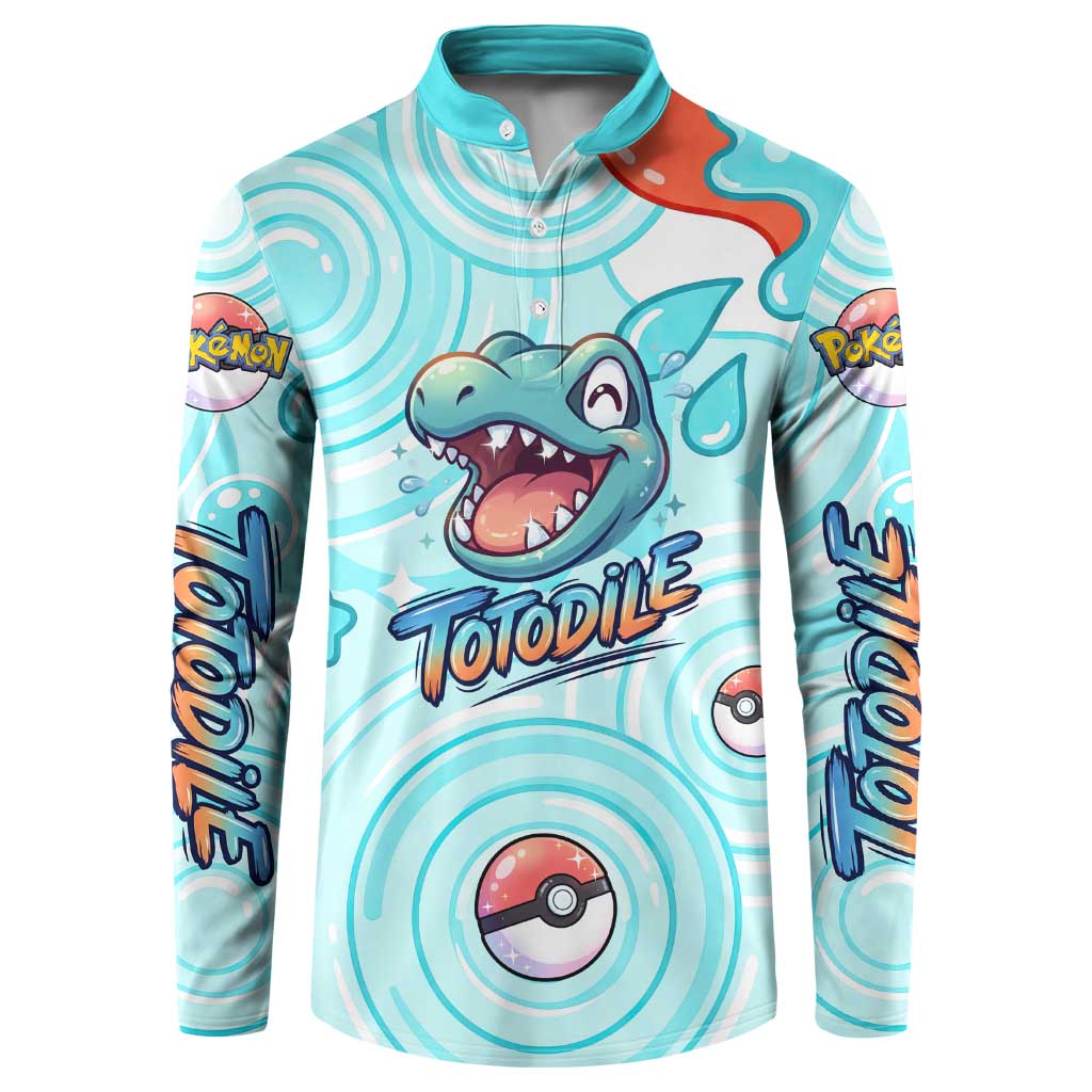 Totodile Button Sweatshirt Vibrant Kawaii Splash Pop Art