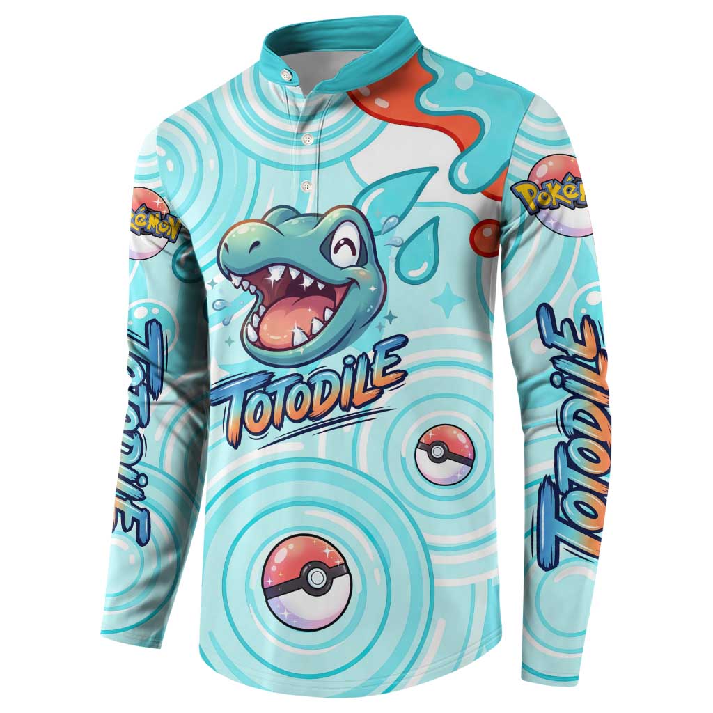 Totodile Button Sweatshirt Vibrant Kawaii Splash Pop Art