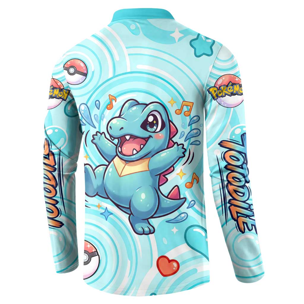 Totodile Button Sweatshirt Vibrant Kawaii Splash Pop Art