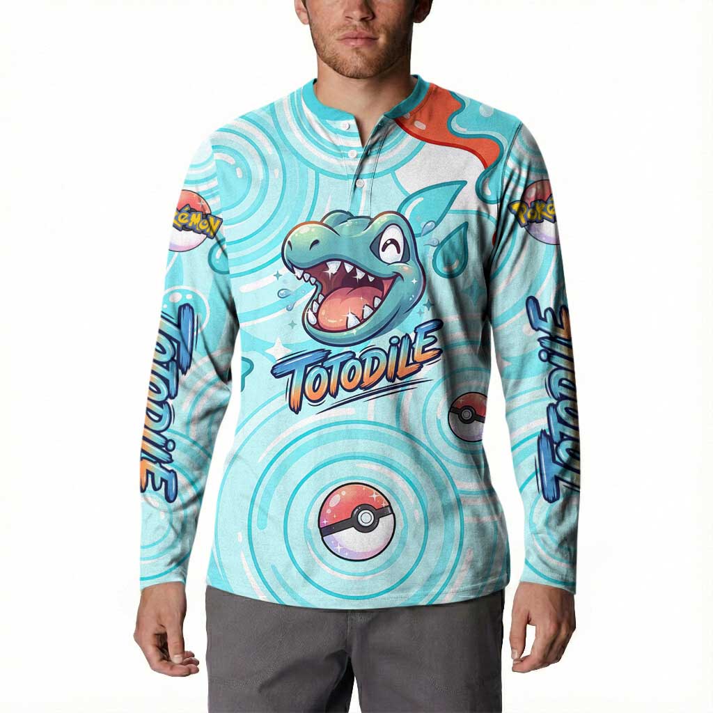 Totodile Button Sweatshirt Vibrant Kawaii Splash Pop Art