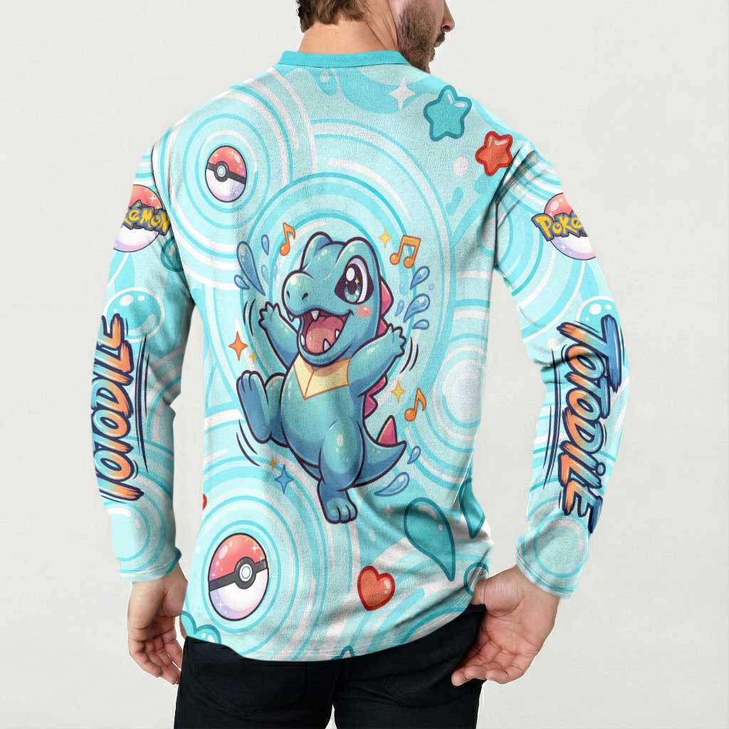Totodile Button Sweatshirt Vibrant Kawaii Splash Pop Art