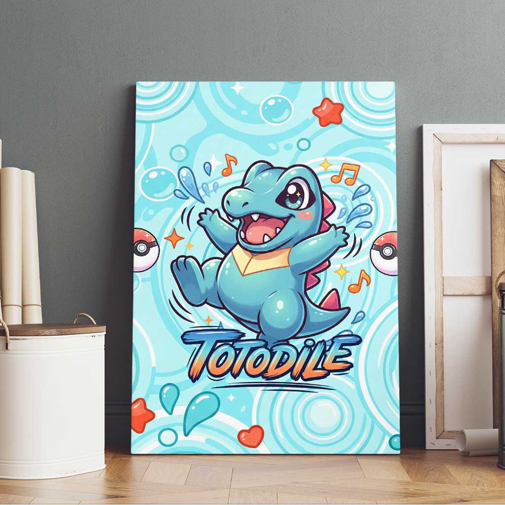Totodile Canvas Wall Art Vibrant Kawaii Splash Pop Art