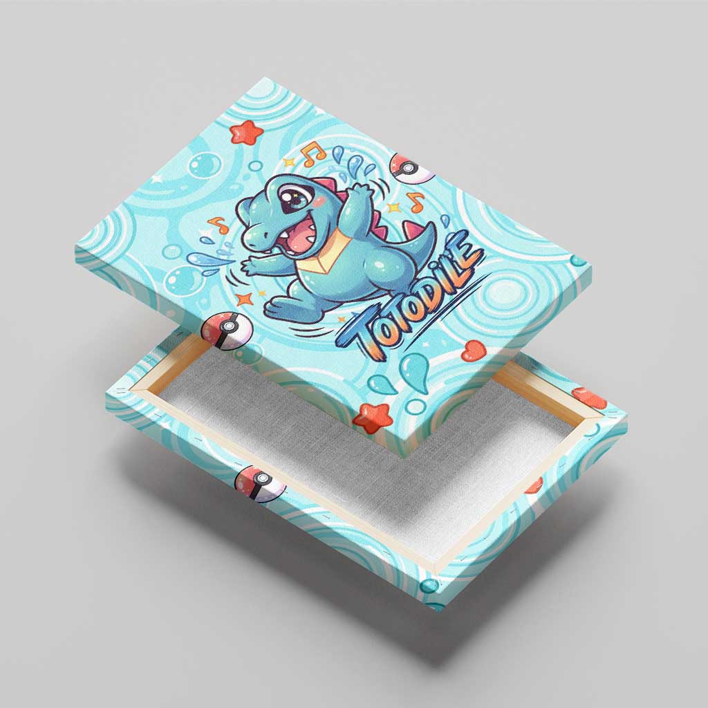 Totodile Canvas Wall Art Vibrant Kawaii Splash Pop Art