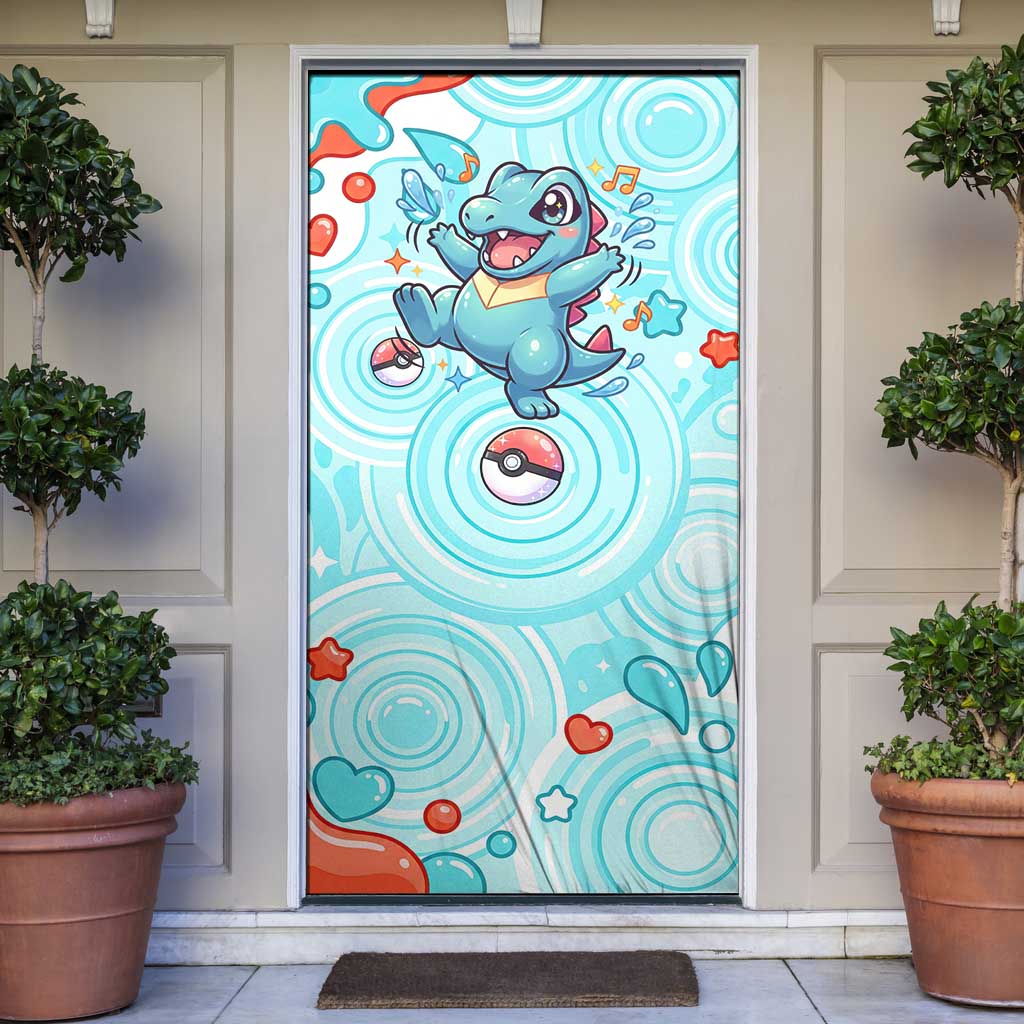 Totodile Door Cover Vibrant Kawaii Splash Pop Art