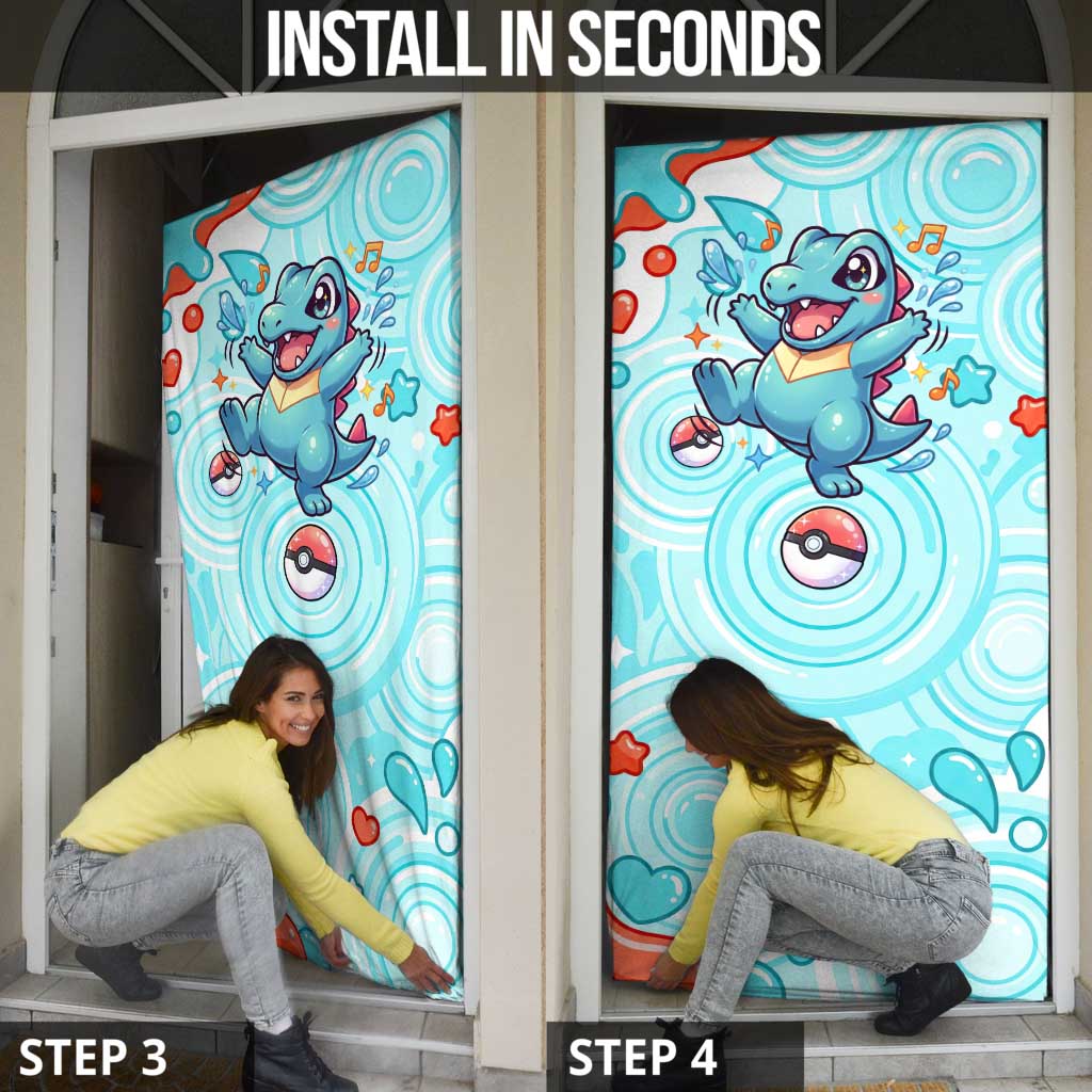 Totodile Door Cover Vibrant Kawaii Splash Pop Art