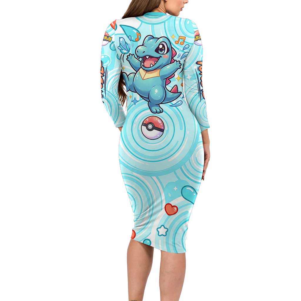 Totodile Family Matching Long Sleeve Bodycon Dress and Hawaiian Shirt Vibrant Kawaii Splash Pop Art