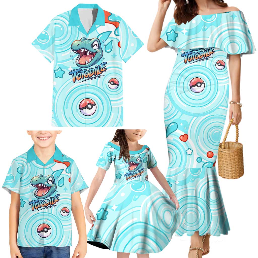 Totodile Family Matching Mermaid Dress and Hawaiian Shirt Vibrant Kawaii Splash Pop Art