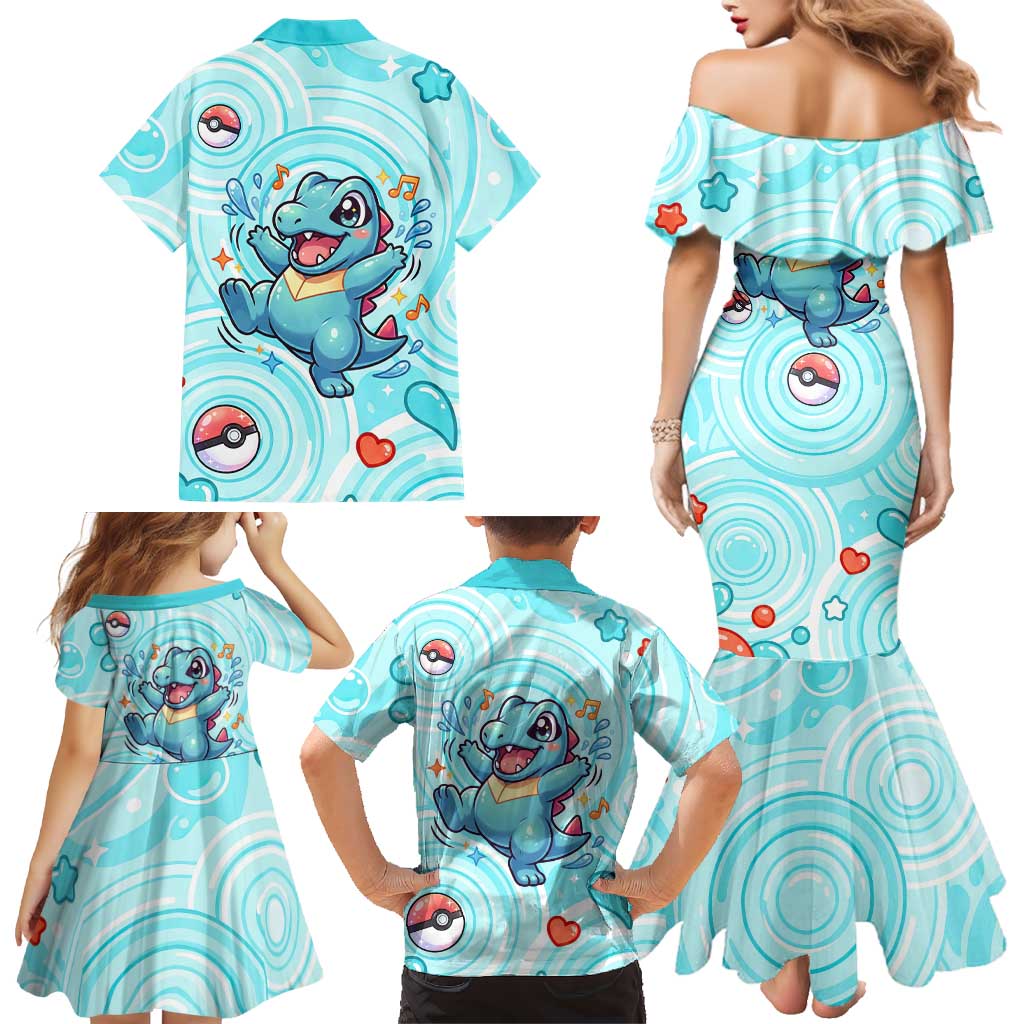 Totodile Family Matching Mermaid Dress and Hawaiian Shirt Vibrant Kawaii Splash Pop Art