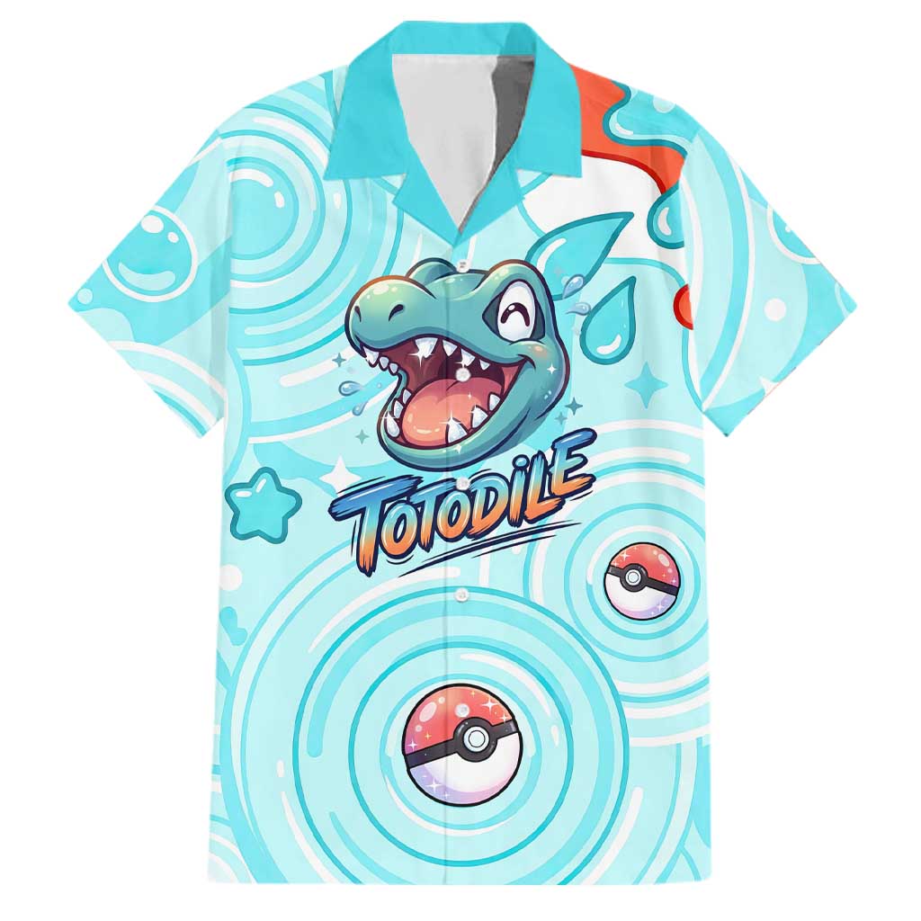 Totodile Family Matching Off Shoulder Maxi Dress and Hawaiian Shirt Vibrant Kawaii Splash Pop Art