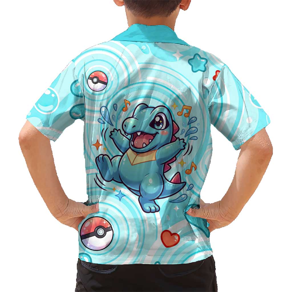Totodile Family Matching Off Shoulder Short Dress and Hawaiian Shirt Vibrant Kawaii Splash Pop Art