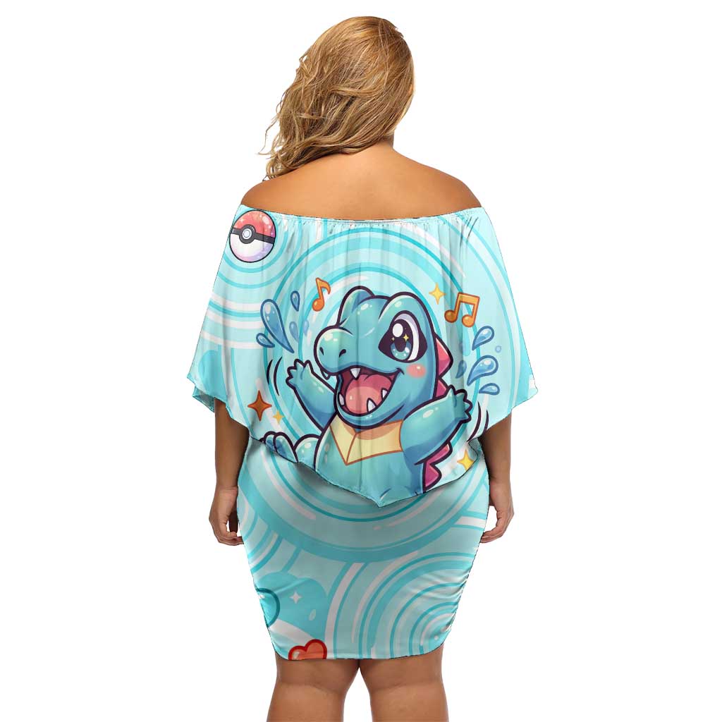 Totodile Family Matching Off Shoulder Short Dress and Hawaiian Shirt Vibrant Kawaii Splash Pop Art
