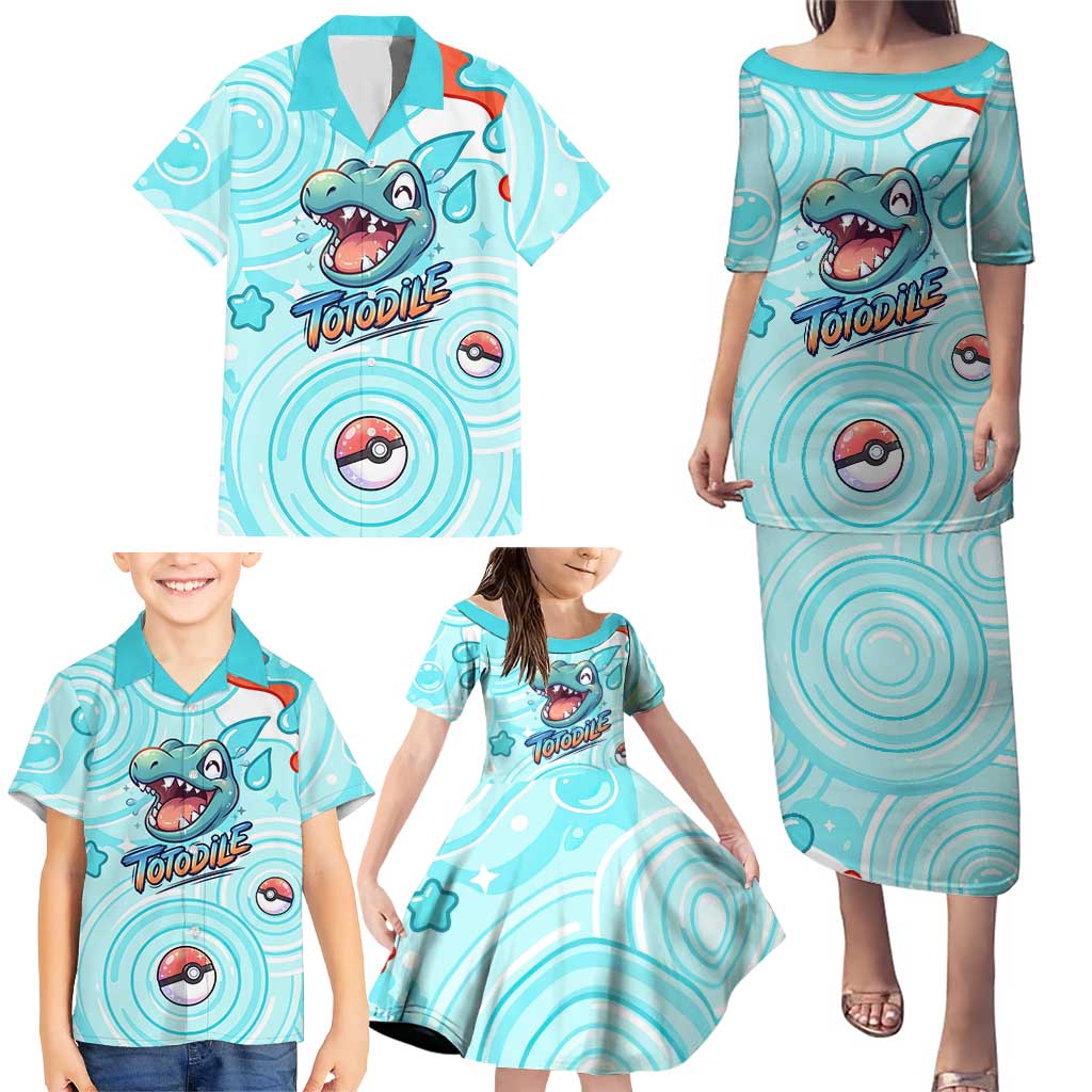 Totodile Family Matching Puletasi and Hawaiian Shirt Vibrant Kawaii Splash Pop Art