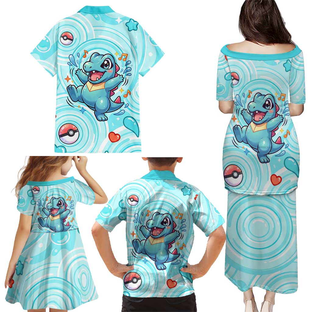 Totodile Family Matching Puletasi and Hawaiian Shirt Vibrant Kawaii Splash Pop Art
