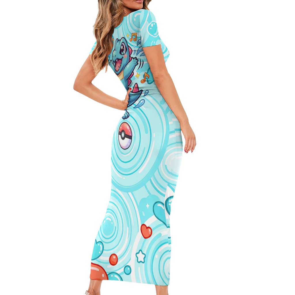 Totodile Family Matching Short Sleeve Bodycon Dress and Hawaiian Shirt Vibrant Kawaii Splash Pop Art