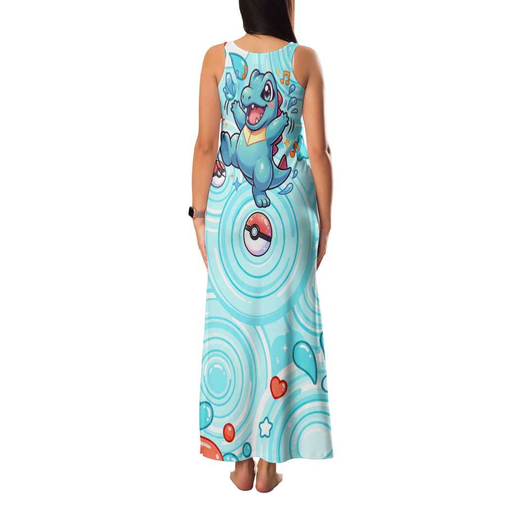 Totodile Family Matching Tank Maxi Dress and Hawaiian Shirt Vibrant Kawaii Splash Pop Art