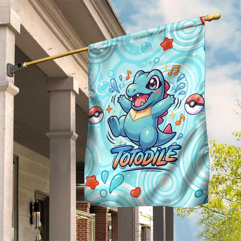 Totodile Garden Flag Vibrant Kawaii Splash Pop Art