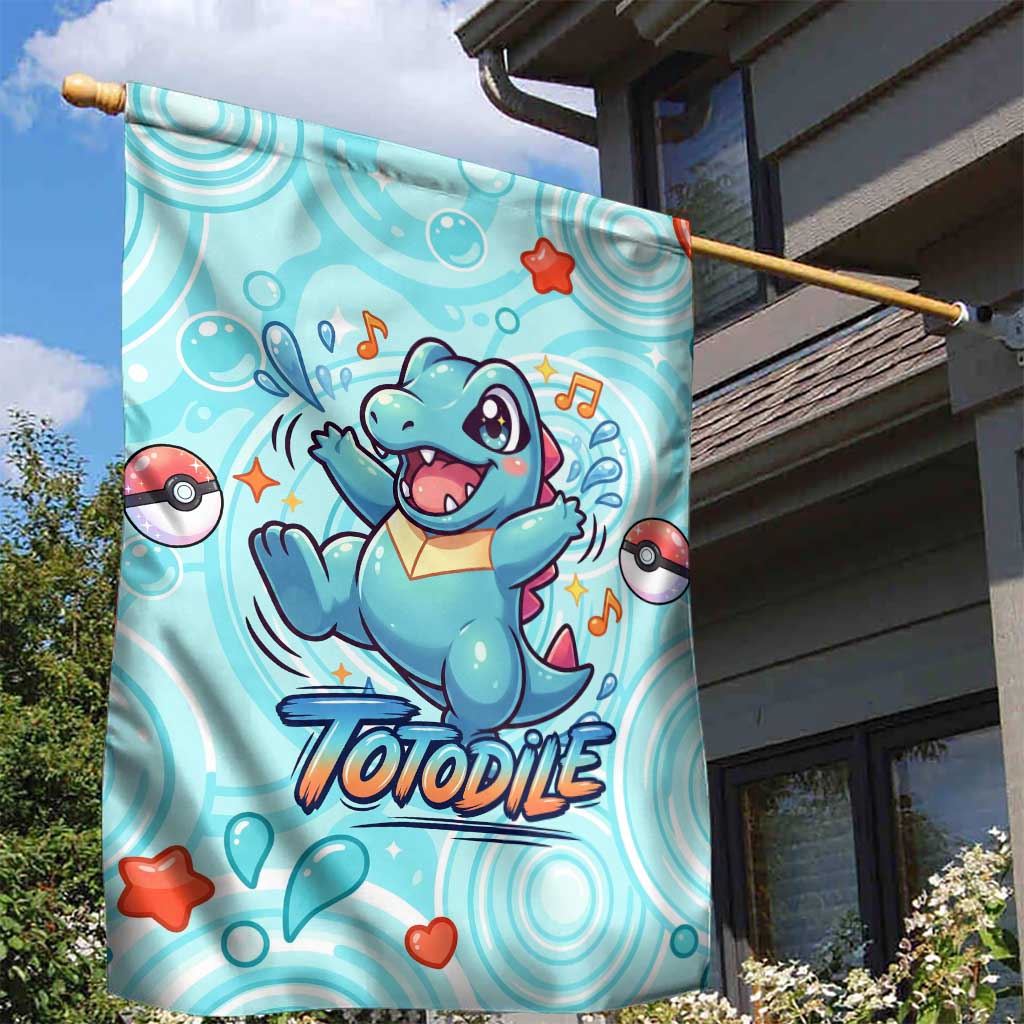 Totodile Garden Flag Vibrant Kawaii Splash Pop Art