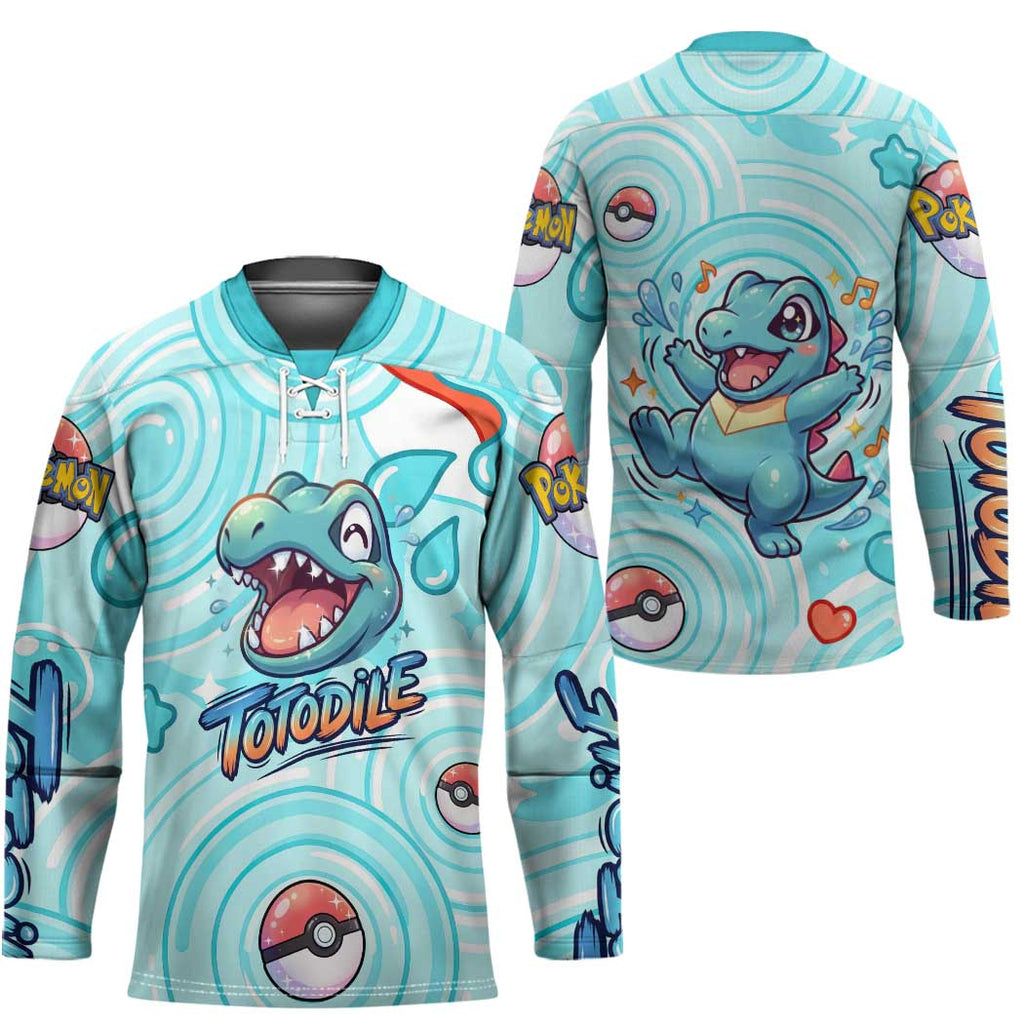 Totodile Hockey Jersey Vibrant Kawaii Splash Pop Art