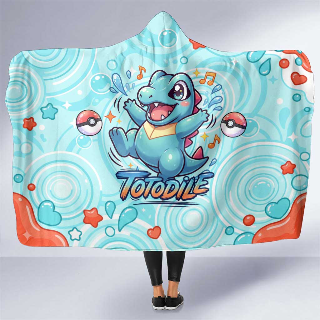 Totodile Hooded Blanket Vibrant Kawaii Splash Pop Art