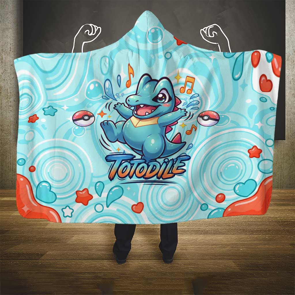 Totodile Hooded Blanket Vibrant Kawaii Splash Pop Art