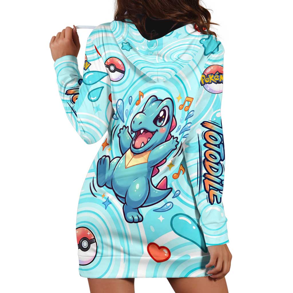 Totodile Hoodie Dress Vibrant Kawaii Splash Pop Art