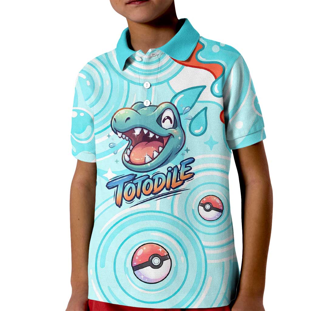 Totodile Kid Polo Shirt Vibrant Kawaii Splash Pop Art