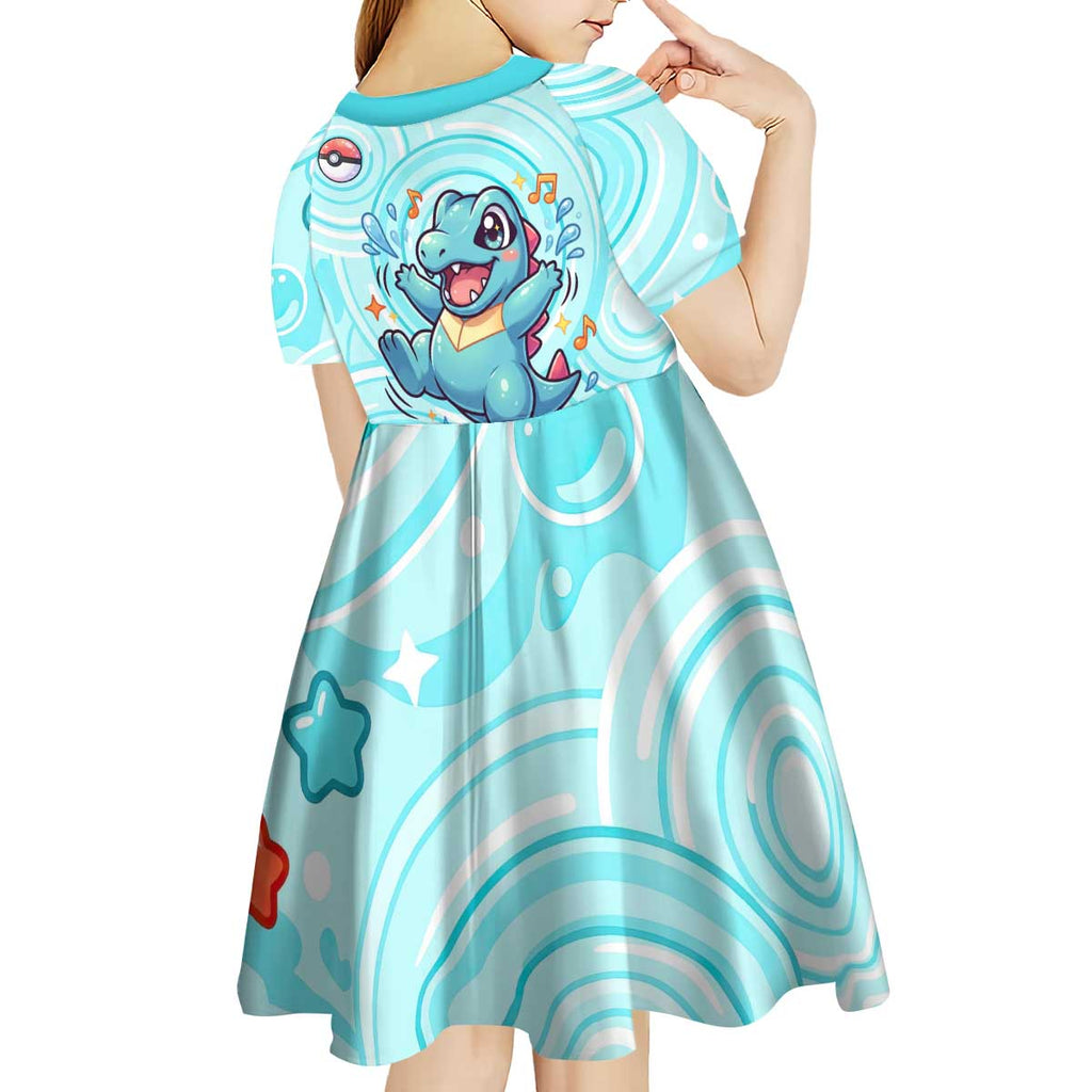 Totodile Kid Short Sleeve Dress Vibrant Kawaii Splash Pop Art