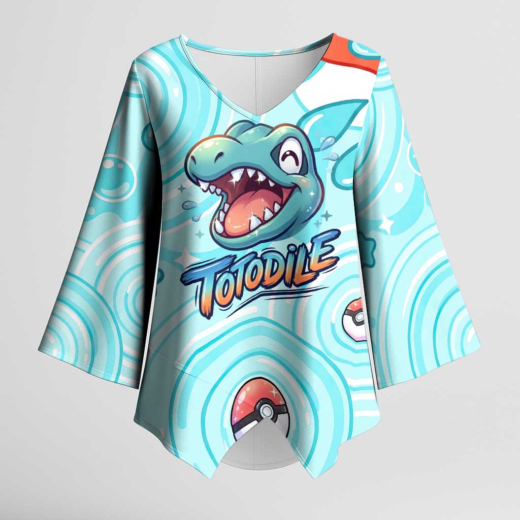 Totodile Kimono Sleeve Blouse Vibrant Kawaii Splash Pop Art