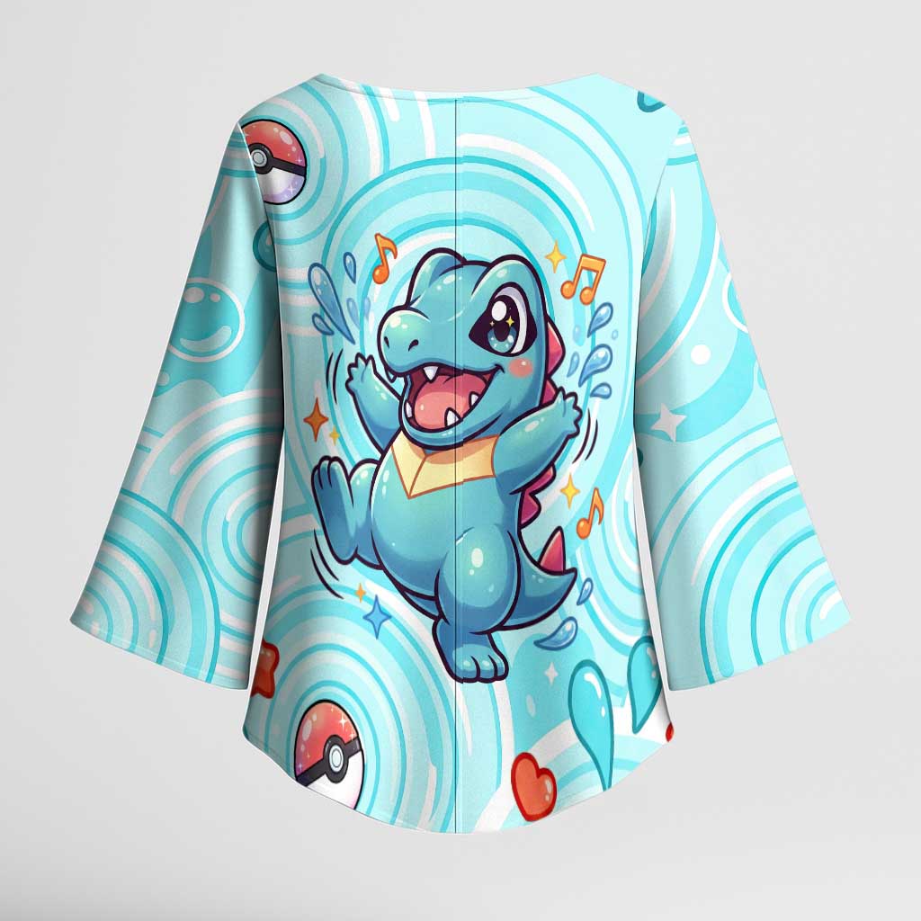 Totodile Kimono Sleeve Blouse Vibrant Kawaii Splash Pop Art