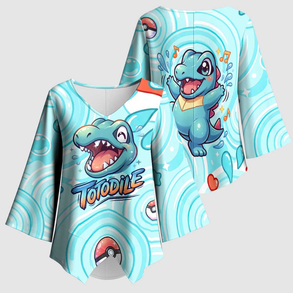 Totodile Kimono Sleeve Blouse Vibrant Kawaii Splash Pop Art