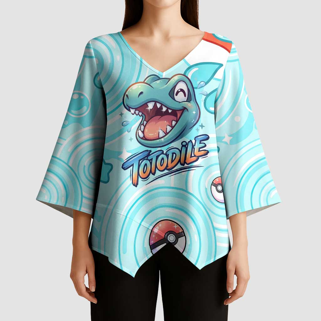 Totodile Kimono Sleeve Blouse Vibrant Kawaii Splash Pop Art