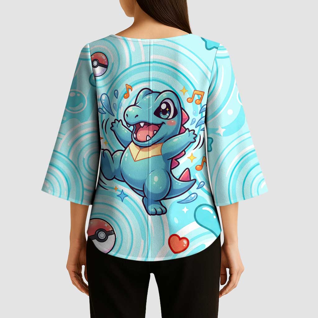 Totodile Kimono Sleeve Blouse Vibrant Kawaii Splash Pop Art