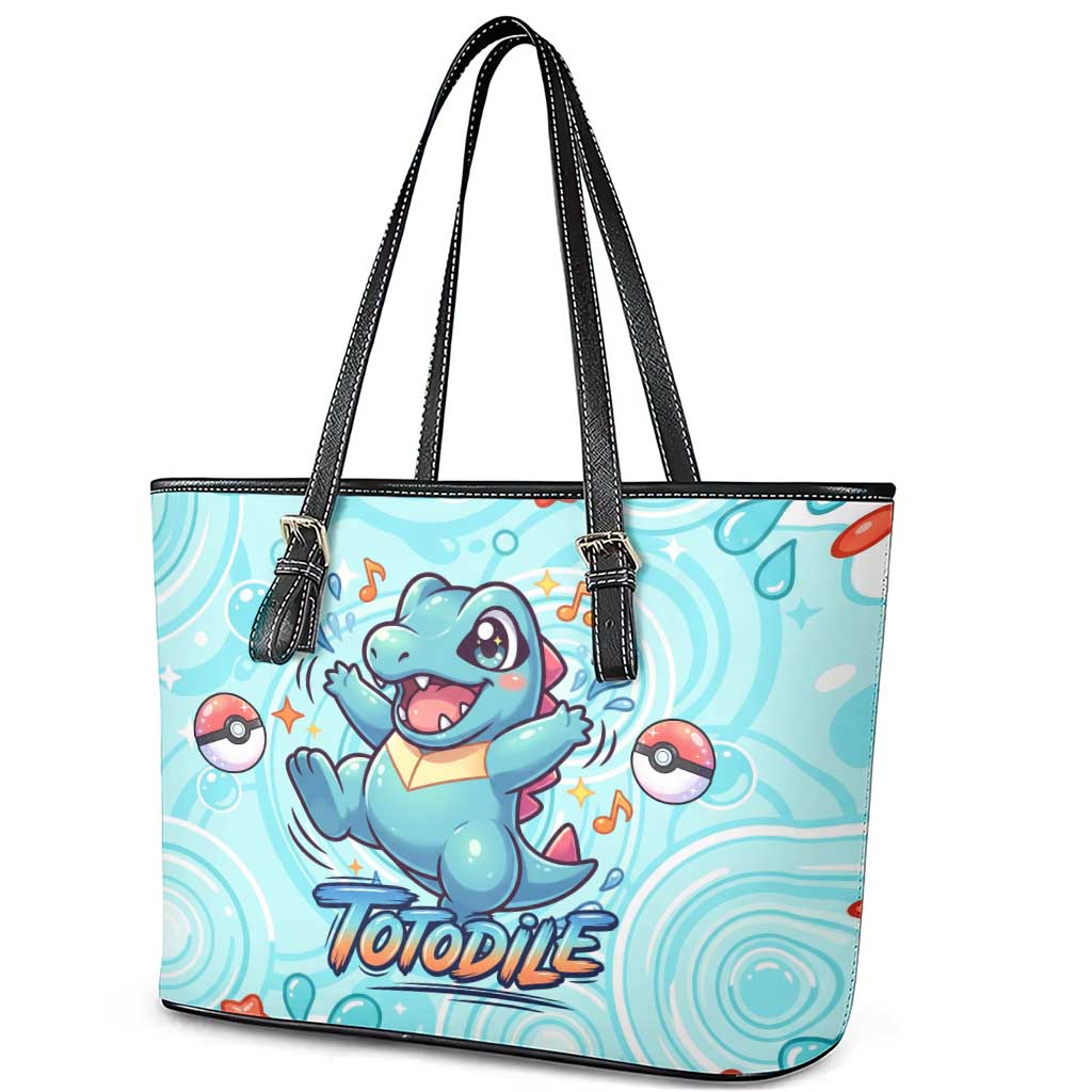 Totodile Leather Tote Bag Vibrant Kawaii Splash Pop Art