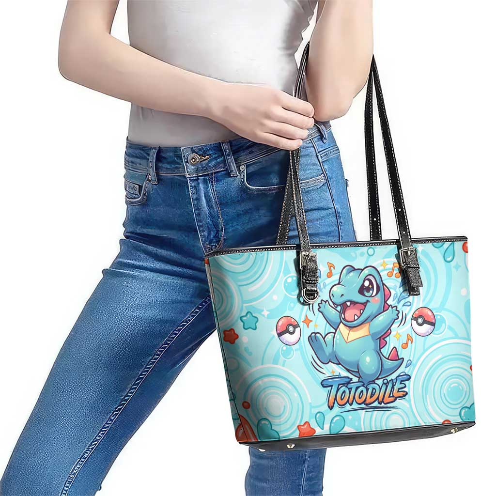 Totodile Leather Tote Bag Vibrant Kawaii Splash Pop Art