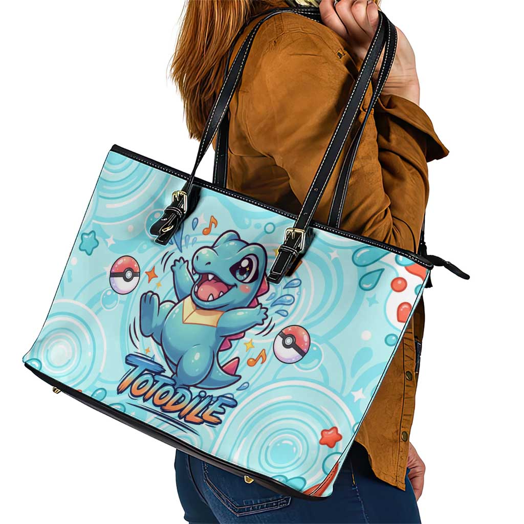Totodile Leather Tote Bag Vibrant Kawaii Splash Pop Art