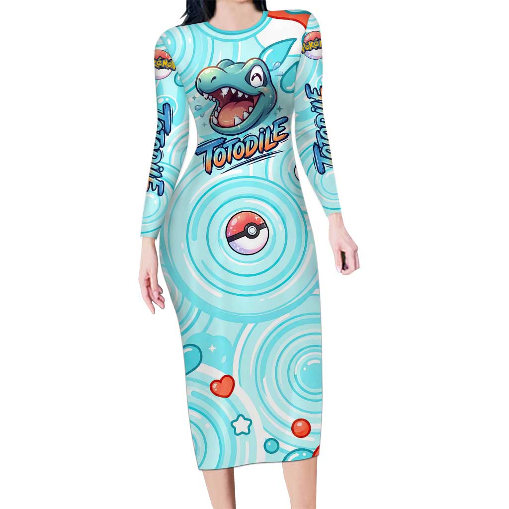 Totodile Long Sleeve Bodycon Dress Vibrant Kawaii Splash Pop Art