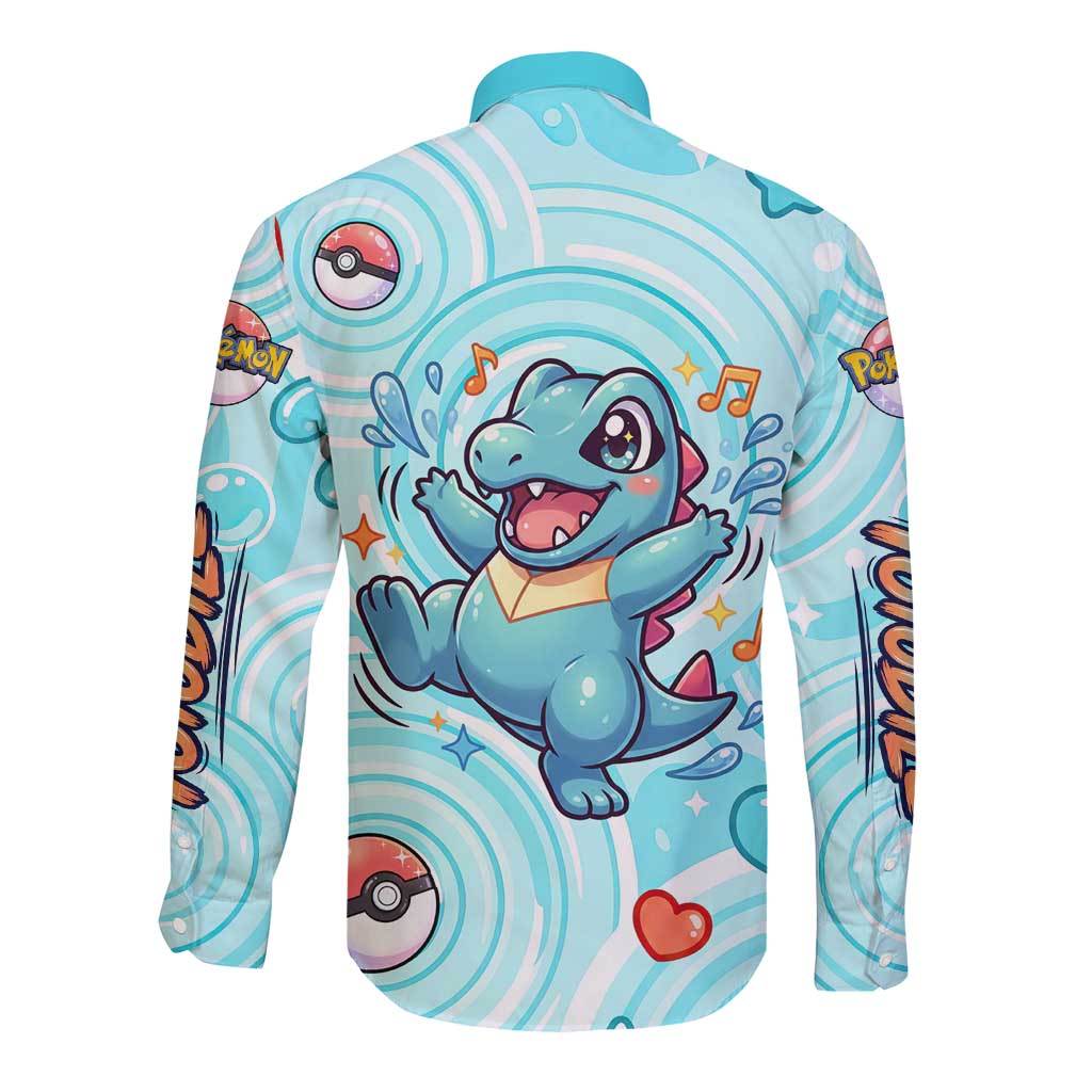 Totodile Long Sleeve Button Shirt Vibrant Kawaii Splash Pop Art