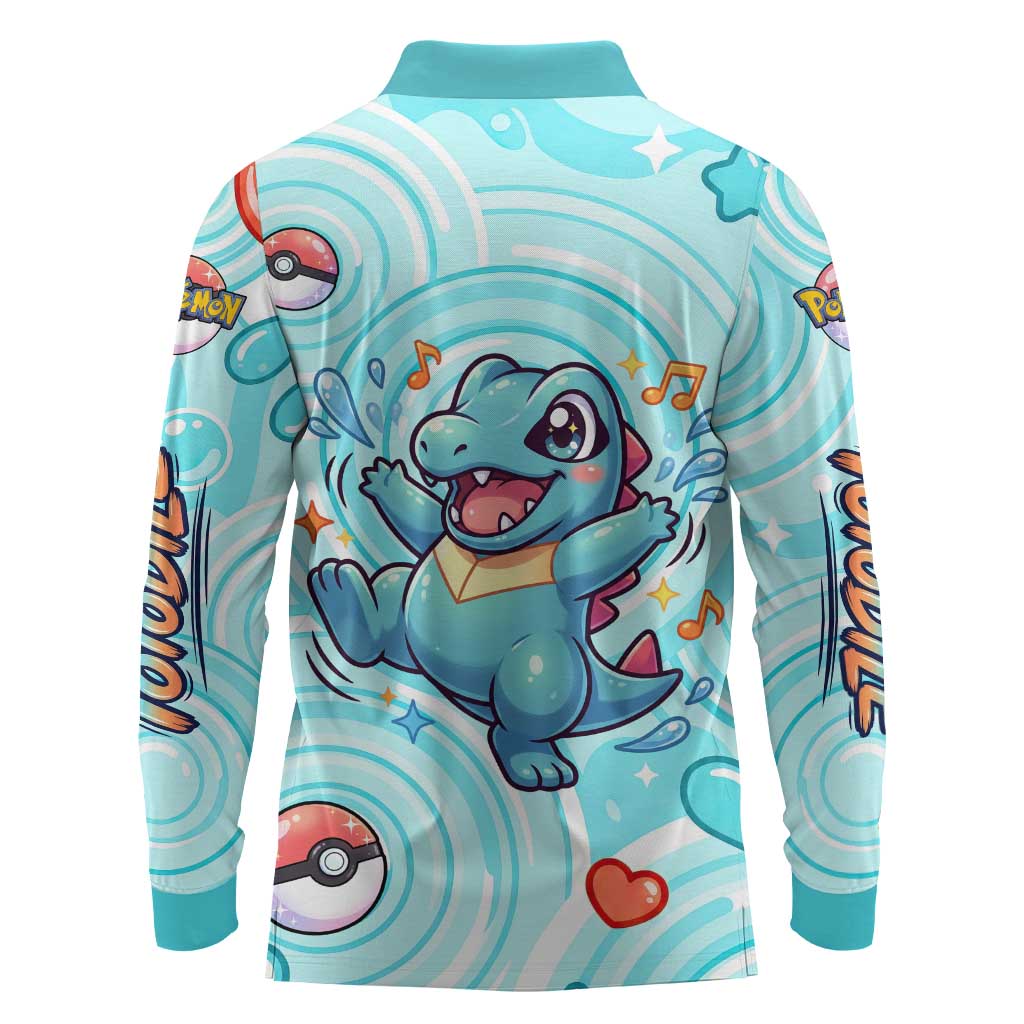 Totodile Long Sleeve Polo Shirt Vibrant Kawaii Splash Pop Art