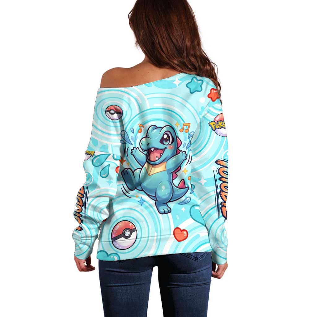 Totodile Off Shoulder Sweater Vibrant Kawaii Splash Pop Art