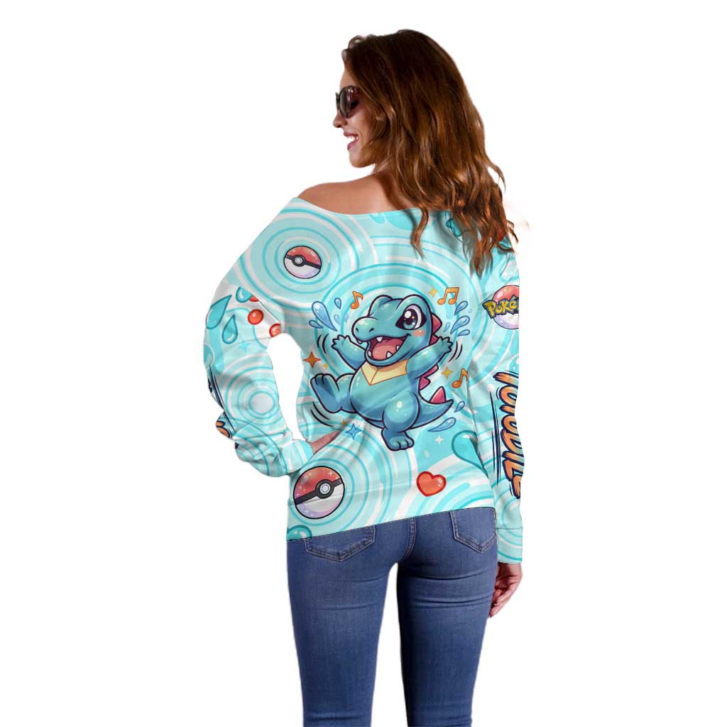 Totodile Off Shoulder Sweater Vibrant Kawaii Splash Pop Art