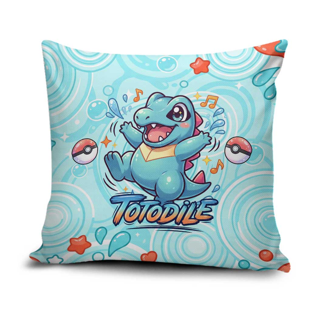 Totodile Pillow Cover Vibrant Kawaii Splash Pop Art