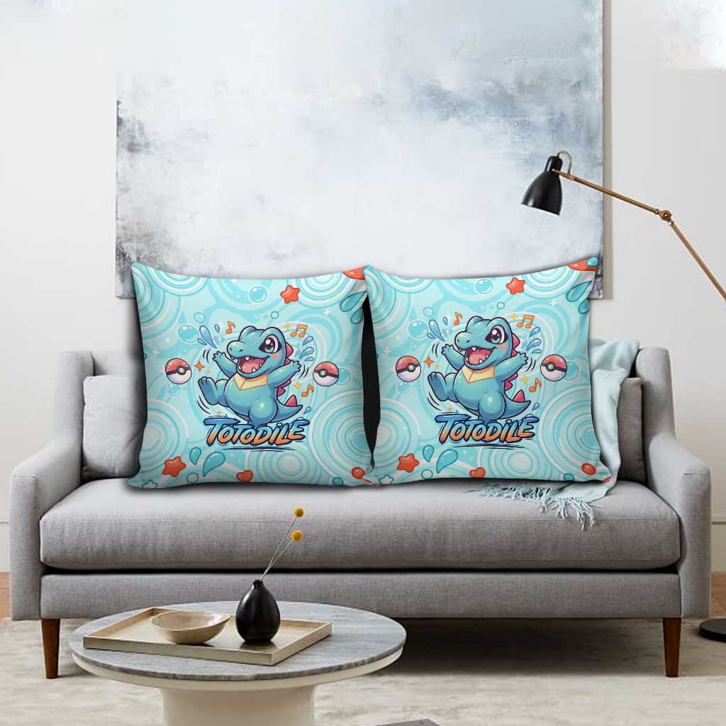 Totodile Pillow Cover Vibrant Kawaii Splash Pop Art