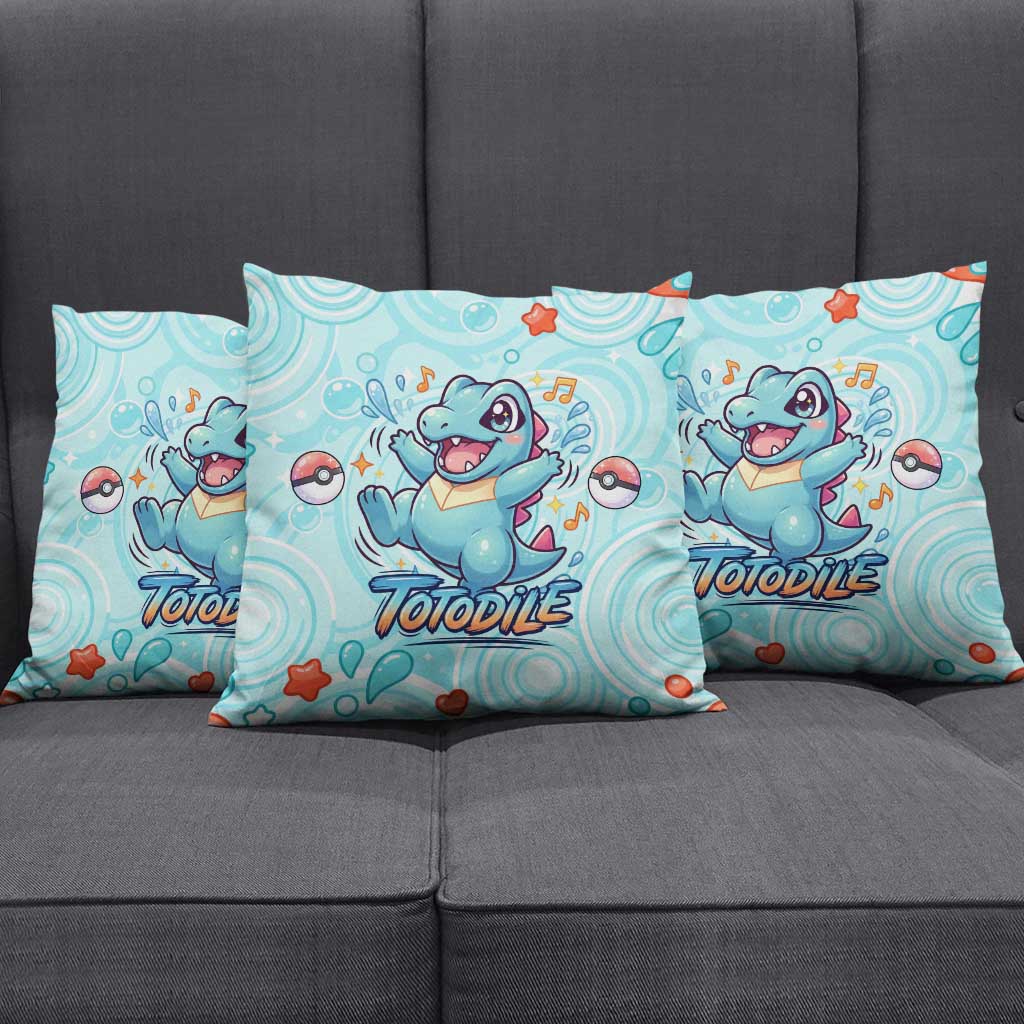 Totodile Pillow Cover Vibrant Kawaii Splash Pop Art