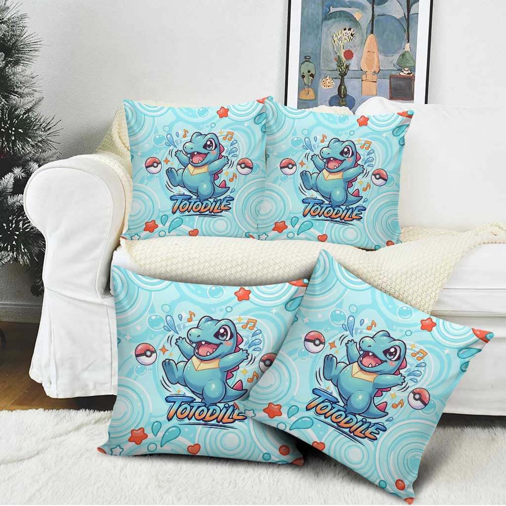 Totodile Pillow Cover Vibrant Kawaii Splash Pop Art