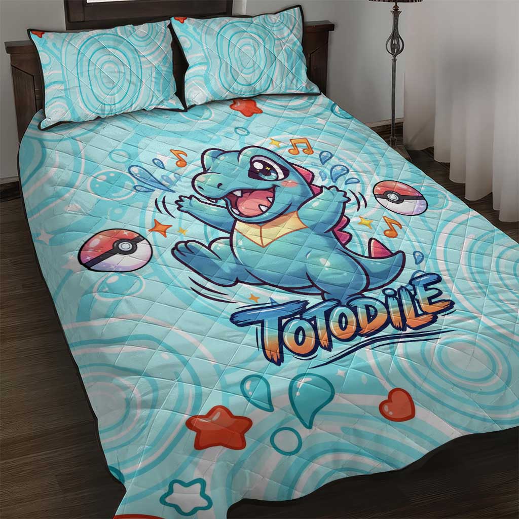 Totodile Quilt Bed Set Vibrant Kawaii Splash Pop Art