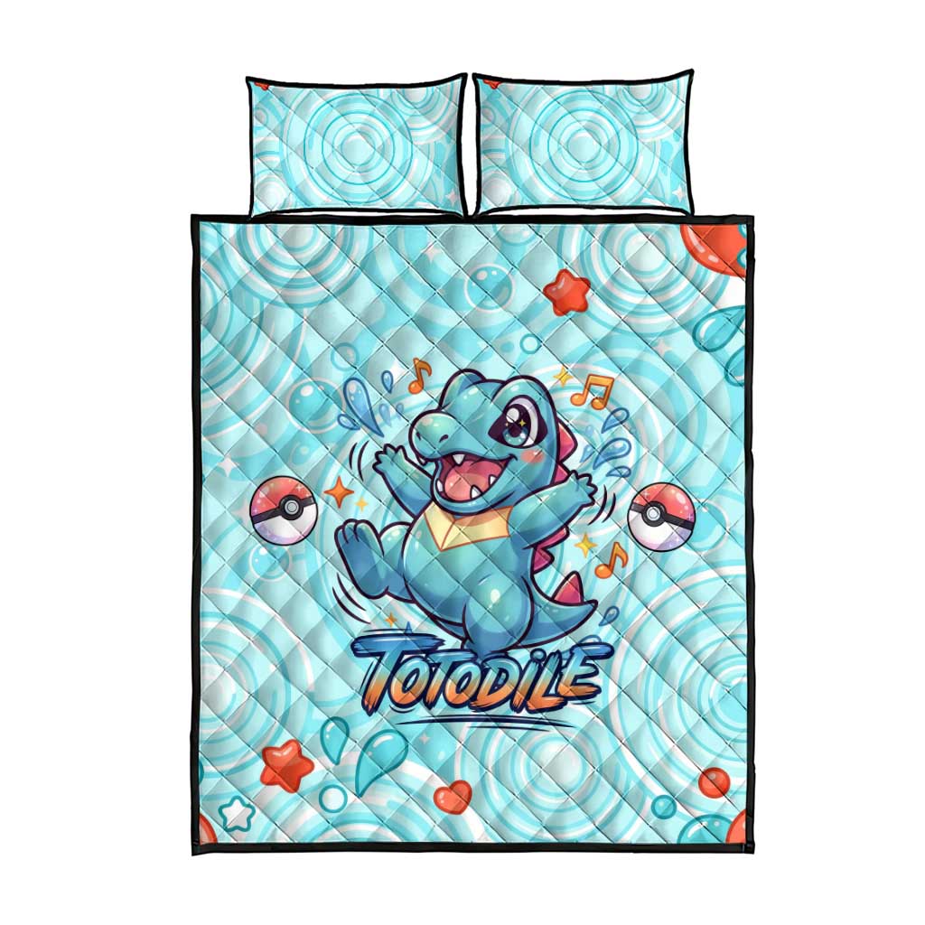 Totodile Quilt Bed Set Vibrant Kawaii Splash Pop Art